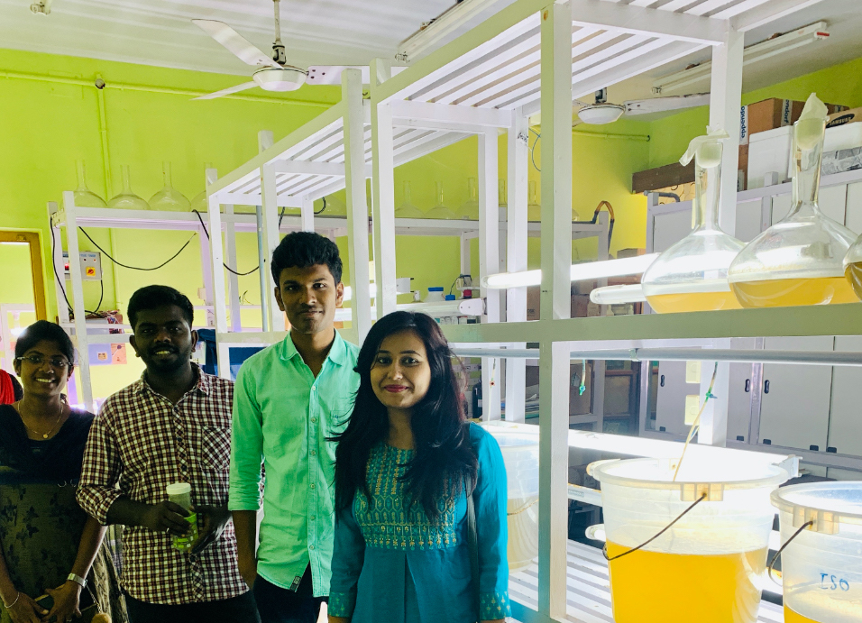 Research team in marine biology laboratory
